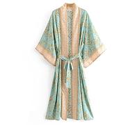 XUEMML Pyjama Femme Satin ，Pyjama Femme Sexy Chic， Serviette De Plage Kimono Long Spa pour Femmes avec Poches (Color : Green, Size : S)
