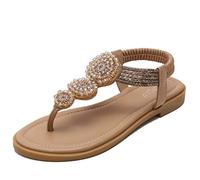 XUEMML Sandales Femmes Tongs avec Sangle ， Sandales Plates Strass Bride Cheville pour Femmes ， Sandales Tongs pour Plage Femmes Strass Slingback Tong Pantoufles (Color : Beige, Size : EU37)
