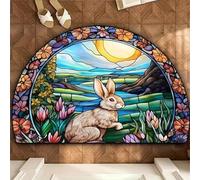 xueneige 3D Illusion Optique LapinDePâques Demi-Cercle Velours Cristal Paillasson Tapis Décoratif Pâques Intérieur Extérieur Salon Chambre 40x60cm 50x80cm 60x90cm 80x120cm