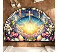 xueneige 3D Illusion Optique LapinDePâques Demi-Cercle Velours Cristal Paillasson Tapis Décoratif Pâques Intérieur Extérieur Salon Chambre 40x60cm 50x80cm 60x90cm 80x120cm