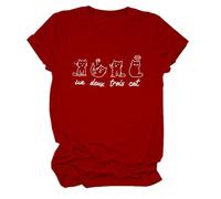 xueneige Cute Meow Cat Printed T-Shirt Round Neck Short-Sleeve Summer Casual Wear Womens T-Shirt Top