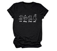 xueneige Cute Meow Cat Printed T-Shirt Round Neck Short-Sleeve Summer Casual Wear Womens T-Shirt Top