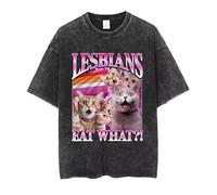xueneige T-Shirt imprimé Lesbian Eat What avec Motif Chat Humoristique t-Shirt créatif Vintage délavé pour l'été
