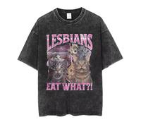 xueneige T-Shirt imprimé Lesbian Eat What avec Motif Chat Humoristique t-Shirt créatif Vintage délavé pour l'été