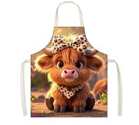 xueneige Tablier d'Enfant à Motif de Vache des Highlands Mignonne Peinte Veau de Tournesol Tablier Anti-Taches pour Cuisine