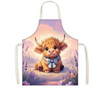 xueneige Tablier d'Enfant à Motif de Vache des Highlands Mignonne Peinte Veau de Tournesol Tablier Anti-Taches pour Cuisine