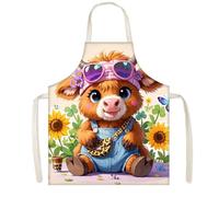 xueneige Tablier d'Enfant à Motif de Vache des Highlands Mignonne Peinte Veau de Tournesol Tablier Anti-Taches pour Cuisine