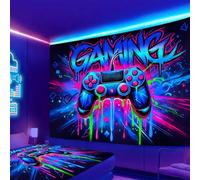 xueneige Tapisserie Blacklight Gaming Gamepad réactive aux UV thème jeux vidéo néon tenture murale artistique psychédélique pour salle de jeux brillant dans le noir chambre à coucher