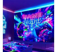xueneige Tapisserie Blacklight Gaming Gamepad réactive aux UV thème jeux vidéo néon tenture murale artistique psychédélique pour salle de jeux brillant dans le noir chambre à coucher