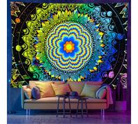 xueneige Tapisserie crâne noir réactif aux UV méduse néon champignon accroche murale art psychédélique pour fête d'Halloween brillant dans le noir chambre à coucher salon décoration intérieure