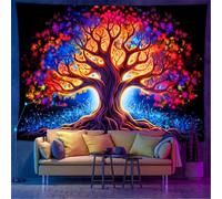 xueneige Tapisserie crâne noir réactif aux UV méduse néon champignon accroche murale art psychédélique pour fête d'Halloween brillant dans le noir chambre à coucher salon décoration intérieure