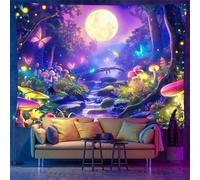 xueneige Tapisserie Forêt Blacklight Réactive aux UV Champignons néon Décoration murale Art psychédélique pour fête d'Halloween Brille dans le noir Décoration pour chambre à coucher Salon