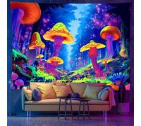 xueneige Tapisserie Forêt Blacklight Réactive aux UV Champignons néon Décoration murale Art psychédélique pour fête d'Halloween Brille dans le noir Décoration pour chambre à coucher Salon
