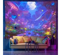 xueneige Tapisserie Forêt Blacklight Réactive aux UV Champignons néon Décoration murale Art psychédélique pour fête d'Halloween Brille dans le noir Décoration pour chambre à coucher Salon