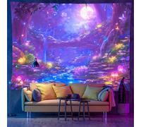 xueneige Tapisserie Forêt Blacklight Réactive aux UV Champignons néon Décoration murale Art psychédélique pour fête d'Halloween Brille dans le noir Décoration pour chambre à coucher Salon