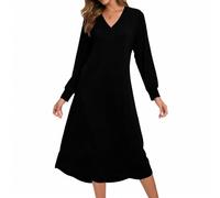 Xuepelit Chemise de Nuit Femme Manches Longues Cotton Col en V avec Boutons Pyjama Femmes Sleepshirt Hiver Grande Taille