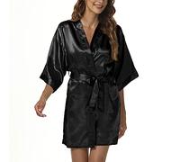 Xuepelit Satin Peignoir Mariée Femme Robes de Chambre et Kimonos de Mariée Robes de Chambre Soie Court Kimono Col V avec Ceinture