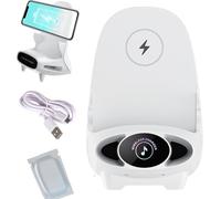 XUEQI Mini chaise, chargeur rapide sans fil, support de téléphone multifonctionnel, portable, support vertical amélioré sans fil, support universel de bureau avec fonction musique (blanc)