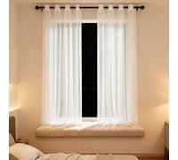 XUEQXUE Rideau Voilage 198 x 195 cm Filtre La Lumière du Soleil, Protège L'Intimité, Transparent Lumineux Filtrer Rideau à Oeillets Voilage pour Chambre Fenêtre Salon, Blanc