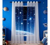 XUEQXUE Voilage Fenêtre 250 x 145 cm Filtre La Lumière du Soleil, Protège L'Intimité, Transparent Lumineux Filtrer Thermiques avec Oeillets Rideaux pour Chambre Fenêtre Salon, Blanc