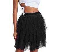 xuergu Jupe tutu en tulle pour femme - Taille élastique - Maille superposée - Jupe trapèze - Longueur genou - Jupon pour filles - Pour bal de fin d'année, fête, Noir , Taille unique