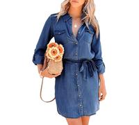 xuergu Mini robe en jean ample boutonnée à manches 3/4 pour femme, tunique décontractée à manches bouffantes, Z-Dark Blue, XL
