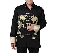 XueXian(TM) Rétro Veste de Tang Blouse Chemise avec Manche Longue Bordés Dragon Kung-fu Style Chinois (FR XXL/Chinois XXXL, Noir)