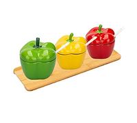 XUEXUDO Pot à épices Ensemble de Combinaison de Pots d'assaisonnement en céramique Bol à sel Bol à Sucre Pot MSG Boîte d'assaisonnement de Stockage créative Ensemble de 3 récipients à épices