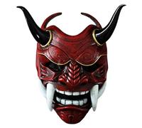 XUEYEGONGJI Masque de samurai oni masque, masque hannya japonais en latex, masque de samurai plein visage effrayant avec et corne d'ox