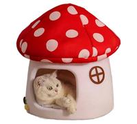 XUEYEGONGJI Mushroom Cat lit de Chat Doux Chaud Mignon Carton de Champignon la Vache Vache Maison Chats avec des Maisons Coussin Amovibles pour Les Chats intérieurs Petits Chiens, lit