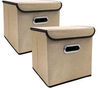 XUEZHEN Cube Rangement,Boite De Rangement Pliable Bacs de Rangement Pliables avec Couvercle, 2 pièces, 25x25cm, paniers de Rangement en Tissu Lin, boîte de Rangement décorative Lavable(Khaki)