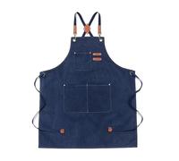 XUFHSEO Tabliers de chef avec grandes poches, tablier travail réglable en toile coton à dos croisé et résistant(Blue)