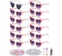 Xuhal Lot de 12 paires de lunettes de soleil en forme de cœur pour enterrement de vie de jeune fille avec 100 perles en forme de lettre aléatoire et 150 perles à dos plat pour mariage, fête
