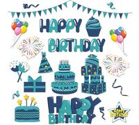 Xuhal Lot de 23 aimants de porte « Happy Birthday » - Décorations amusantes pour carnaval, bateau - Réutilisables - Pour porte de cabine, voiture (anniversaire bleu)