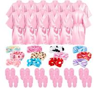 Xuhal Lot de 36 fournitures de fête spa pour filles, 12 peignoirs kimono à col en V, 12 bandeaux doux et 12 mousses jetables, rose, 10