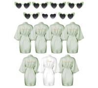 Xuhal Lot de 7 peignoirs de mariée et de demoiselle d'honneur en satin avec lunettes de soleil en forme de cœur, taille unique