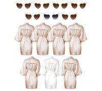 Xuhal Lot de 7 robes de demoiselle d'honneur en satin avec lunettes de soleil en forme de cœur, Champagne, blanc, taille unique