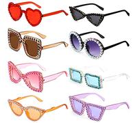 Xuhal Lot de 8 paires de lunettes de soleil surdimensionnées en strass pour femme avec monture épaisse rétro pour fête disco d'été