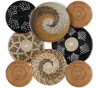 Xuhal Lot de 8 paniers muraux tissés à la main décoratifs et rustiques faits à la main en jonc de mer ronds en jonc de mer pour maison, cuisine, table de ferme, salon (vintage)