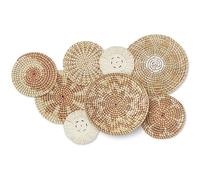 Xuhal Lot de 8 paniers muraux tissés à la main - Décoration murale rustique et bohème - Panier en osier rond en jonc de mer - Décoration murale pour maison, cuisine, ferme, table de salon (classique)