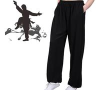 XUHCLY Pantalon de Tai Chi Unisexe,Pantalon pour Pratiquer Kung Fu Arts Martiaux,Elastique Tenue de Tai Chi Taekwondo Pantalons Kung Fu Coupe Ample Homme Femme(Size:XS,Color:d)