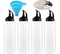 XUHN Bouteille Sauce Avec Capuchon 4 Pièces 350ml Condiments Squeeze Bouteilles En Plastique Flacons Transparents Pour Sauce Pour Maison Restaurant Ketchup, Moutarde, Mayo, Barbecue Avec Entonnoir