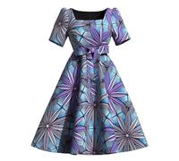 XUHOGU Africaine Ethnique tribale Kente Imprimer Robe Courte pour Les Femmes Plus Taille colorée Robe de fête décontractée Lumineuse avec Ceinture