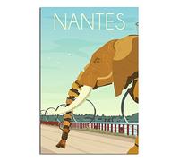 XUIOHG Nantes France - Poster de voyage vintage éléphant sur toile pour maison, salon, chambre à coucher (50 x 75 cm)