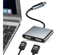 XUJAIOLQP Adaptateur USB C vers double HDMI, adaptateur USB de type C vers double écran, hub USB C avec 2 stations d'accueil HDMI 4K @ 60 Hz pour ordinateur portable HP/Dell/Surface/Lenovo/Thinkpad