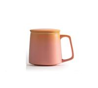 XUJUAN-0227 1 tasse à café dégradée en céramique, filtre de séparation de l'eau, avec couvercle, capacité de 355,7 g, pour bureau, homme et femme, rose