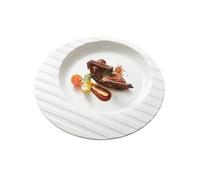 XUJUAN-0227 Assiettes à vaisselle Premium Feeling Western Food Plate Line Pattern Assiette en céramique Hôtel Restaurant Service Assiette à légumes Assiette blanche ronde profonde Assiette à manger