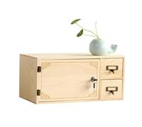 XUJUAN-0227 Boîte de rangement créative en bois massif avec serrure - Boîte de rangement de bureau avec porte - Boîte de rangement pour câbles