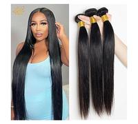 XUJUAN-0227 Extensions de cheveux humains, droits, 1/3/4 Bundle, longs et droits, pour femmes noires, Remy, brésiliens, naturels (12, 14, 16)