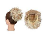 XUJUAN-0227 Messy Bun - Extensions de cheveux bouclés chaotiques - Chignon synthétique - Cordon de serrage - Peigne à clip - Queue de cheval (mélange blond cendré, blond décoloré)